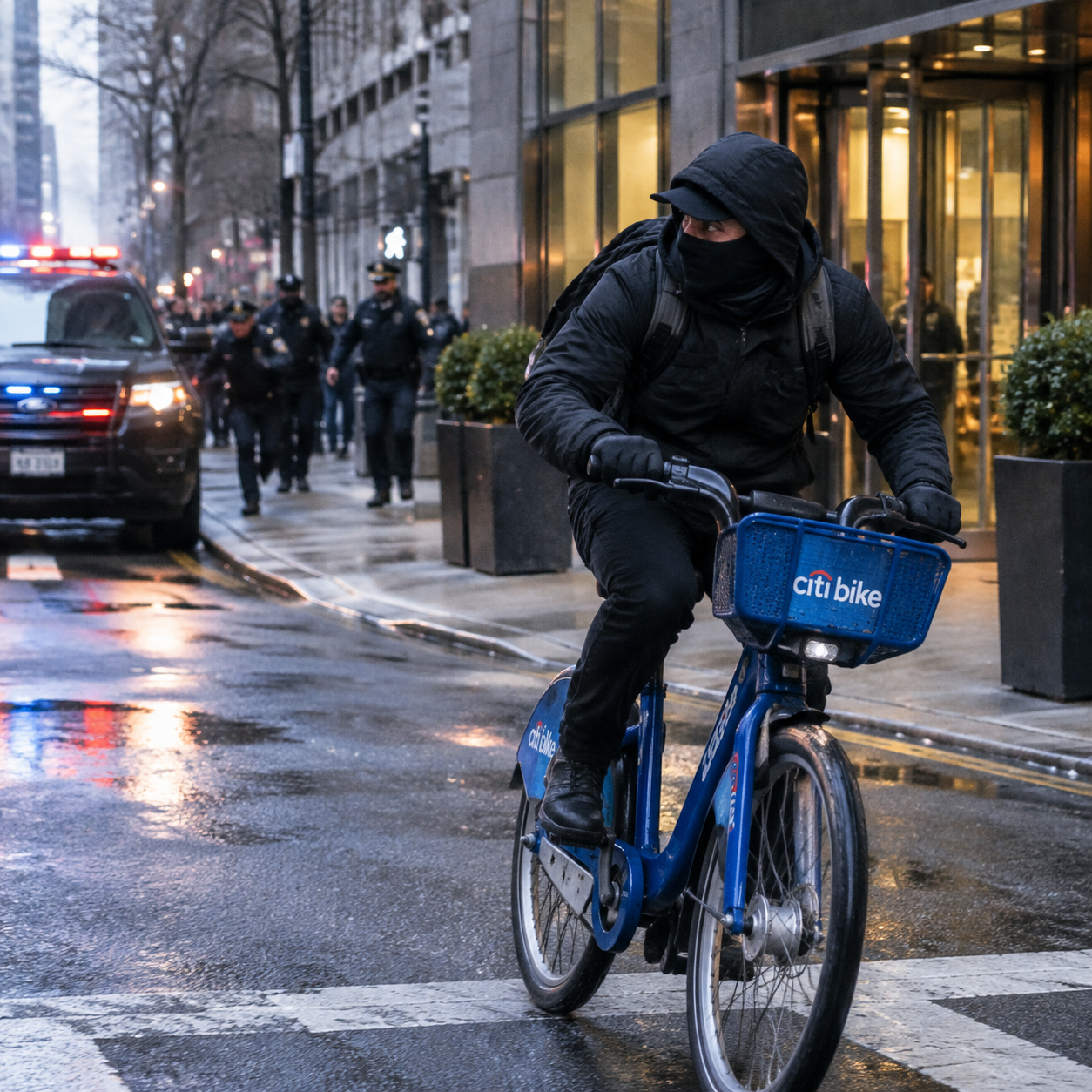 2024年12月4日纽约CEO枪击案：蒙面男子骑Citi Bike逃亡